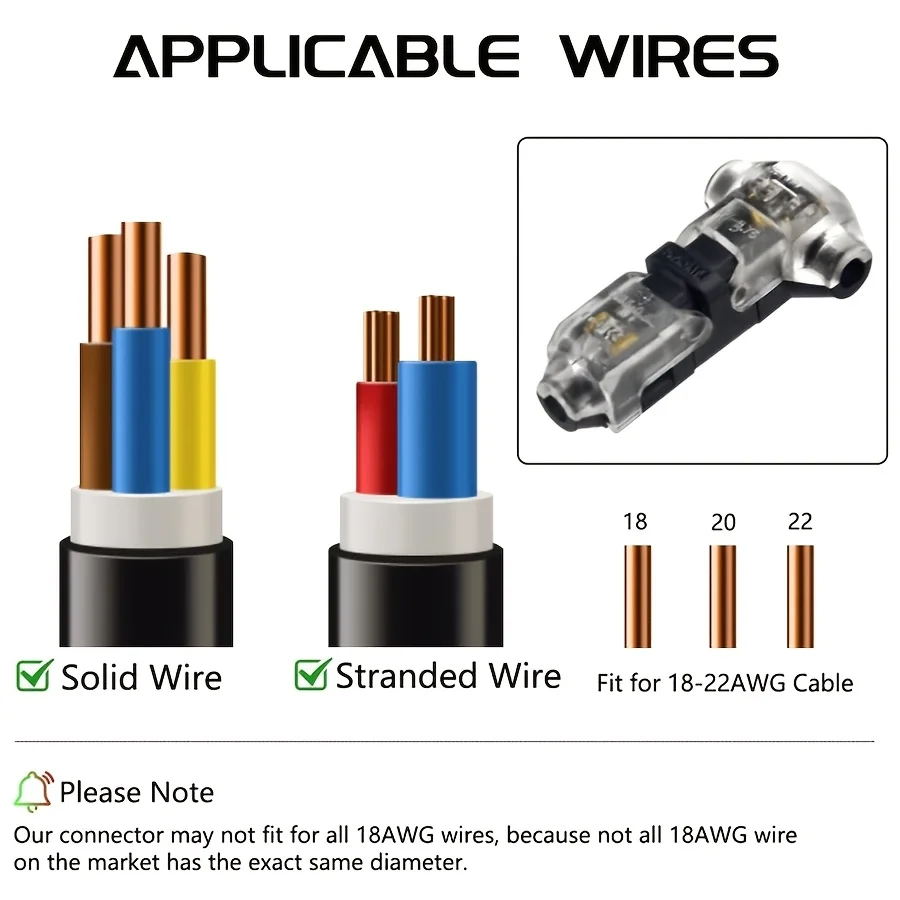 5/10/20 Pieces T1 Quick Connect Wire Connectors - 1 Pin 1 Way, Universal Compact Type, No Need to Strip Wires, Easy to Install image 3