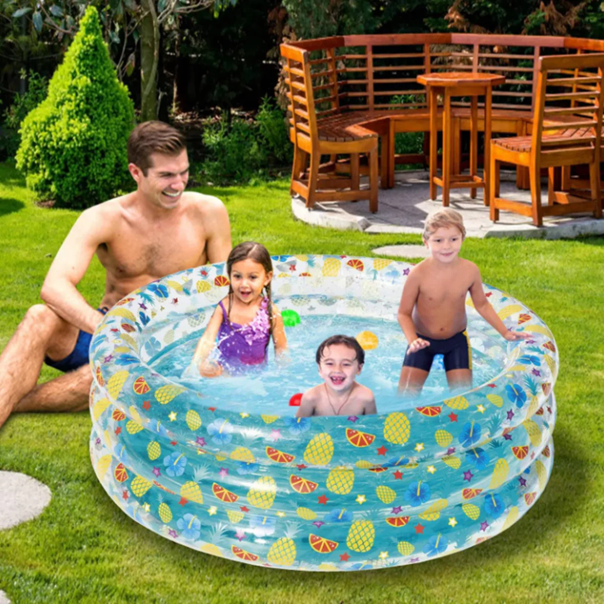 59x21in Inflatable Swimming Pool Blow Up Family Pool For 3 Kids Foldable Swim Ball Pool Center