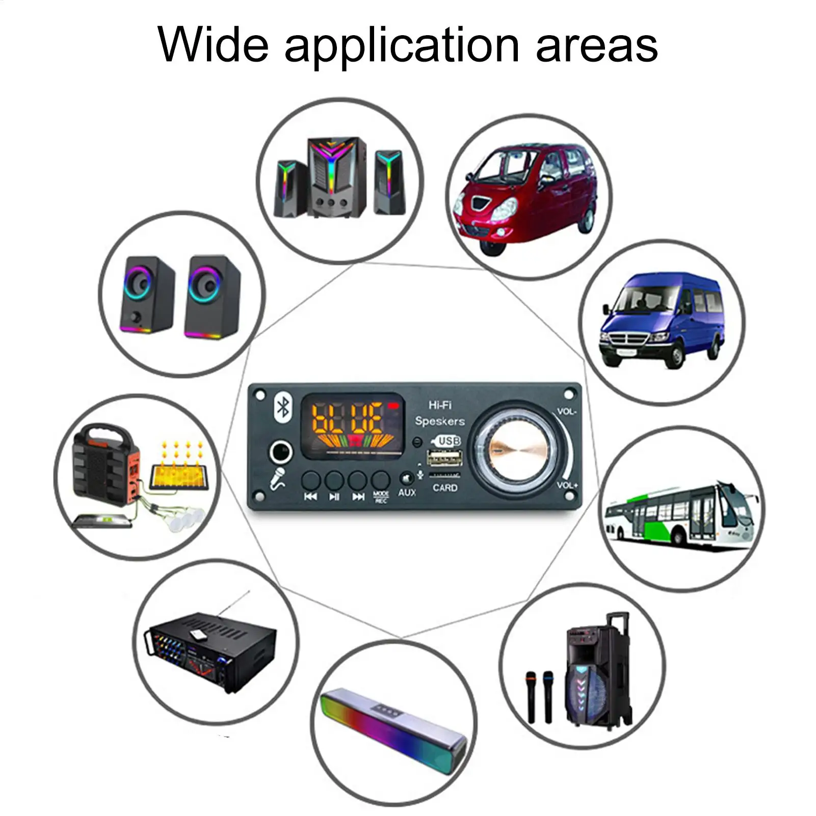 12V Blue&tooth MP3 Decoders Board 2x80W Amplifier Chip with Digital Display USB Recording Function RV Truck Audio System Upgrade