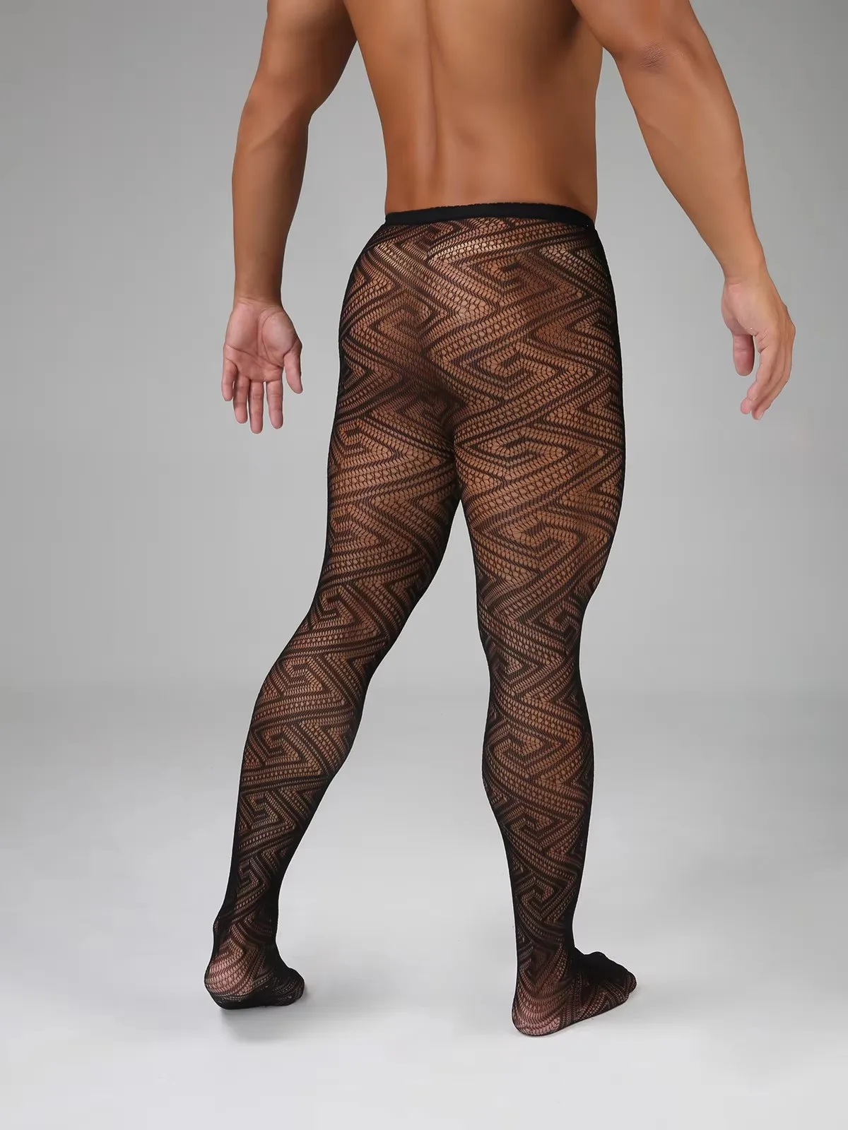 Sexy Lingerie Hot Men Fishnet Pantyhose Elastic Mesh Tights Black See Through Mesh Stockings Male Underwear For Party Wear view 6