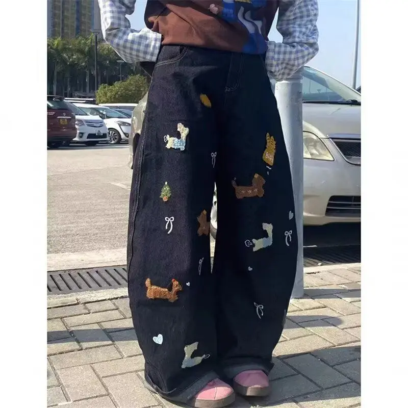 American Design Sense Casual Straight Leg Jeans Men Women New 2026 Loose Wide Leg Long Pants Cotton Polyester Blend