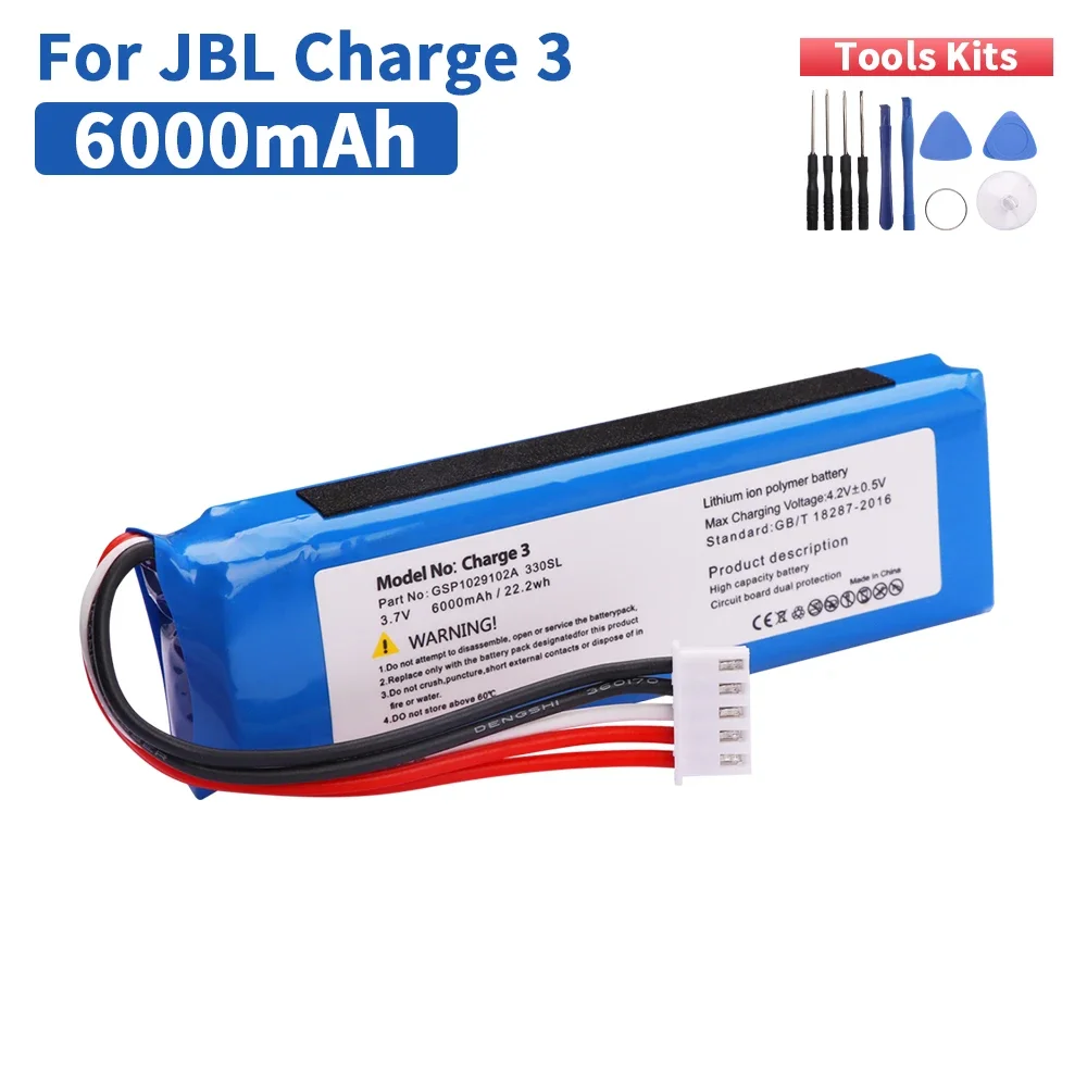 بطارية بديلة أصلية لشحن 6000 مللي أمبير في الساعة 3 لـ JBL Charge 3 Charge3 GSP 1029102 بطارية