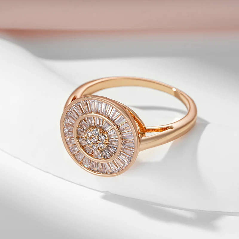SYOUJYO Shiny Natural Zircon Full Paved Ring For Women 585 Rose Gold Color Retro Setting Bride Wedding Fine Jewelry Gift