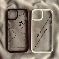 Travel-nspired Airplane Route Desian Phone Case For iPhone 17 16 15 14 13 12 11 Pro Max MINI 17 Air Anti-fall Clear Cover