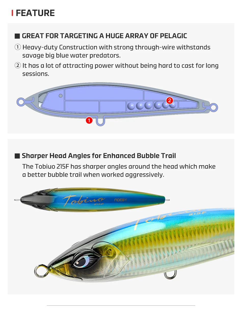 NOEBY Tobiuo Tauchköder 215mm 128g Schwimmender Pencil-Köder für Hochsee, Künstlicher Hartköder für Salzwasser-Thunfisch, GT und Großwildfischen – Detail 6