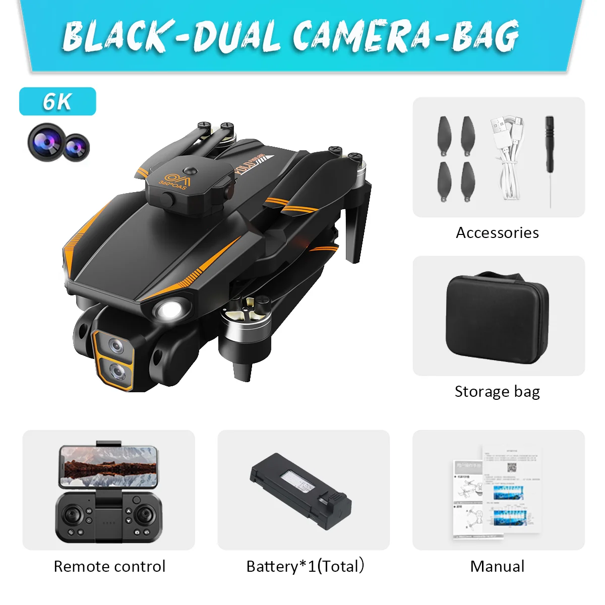 KBDFA S26 Drone GPS 8K Dual Camera Brushless Aerial Photography Obstacle Avoidance Quadcopter Optical Flow Positioning RC 10000M