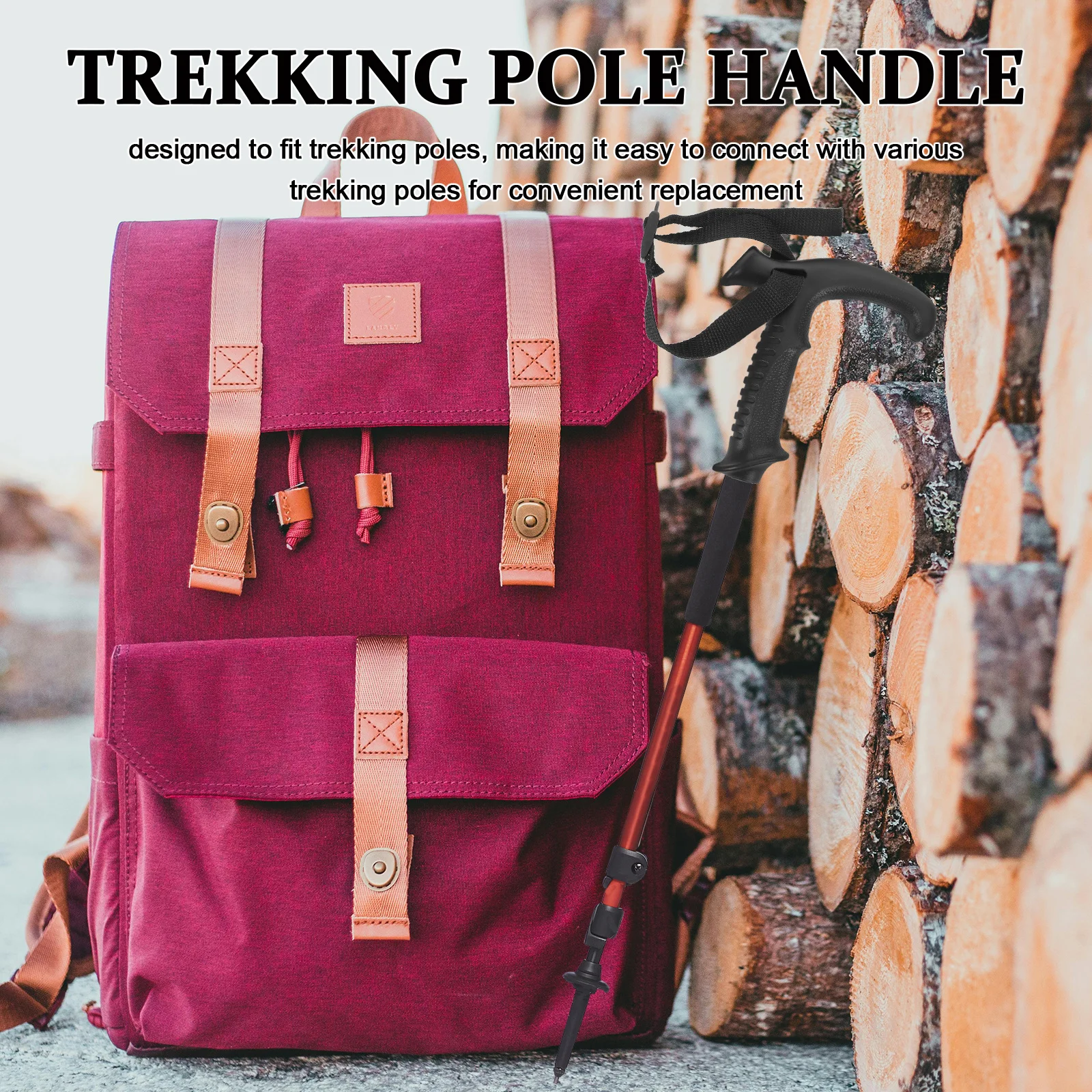 

Trekking Pole Handle Black Plastic T-Shape Replacement Grip Wrist Strap Hiking Climbing Pole Accessories Durable