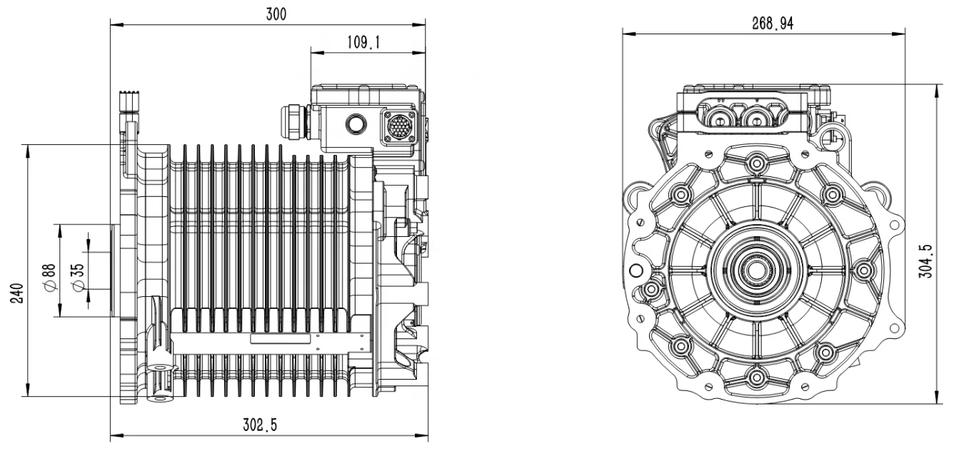 Peak power 57KW 60kw TZ18XS-015 water-cooled permanent magnet synchronous drive motor for EV car ,business car