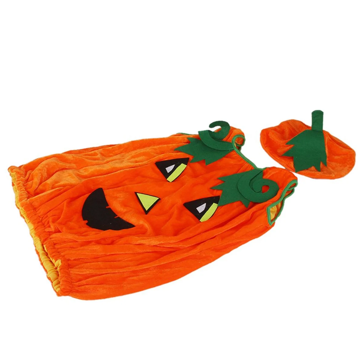 

Pumpkin Child Dress Hat Suit Lightweight Soft Texture Halloween Costume for Boys Girls 120cm Height Pumpkin Pattern Child Dress