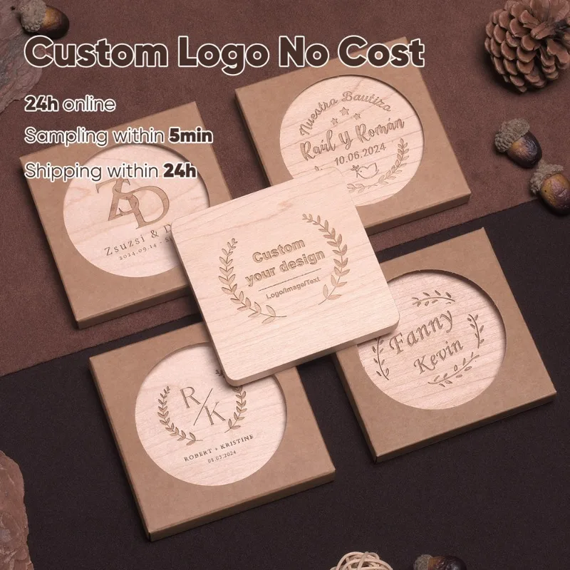 Customizable Natural Solid Wood Insulated Coasters Wedding Souvenirs Coffee Shop Housewarming Anniversary and Party Gifts Maple