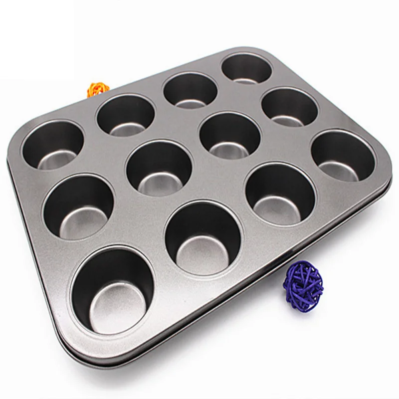 12 Cups DIY Cupcake Baking Tray Tools Non-stick Steel Mold Egg  Dish Muffin Cake Mould Round Biscuit PanTart