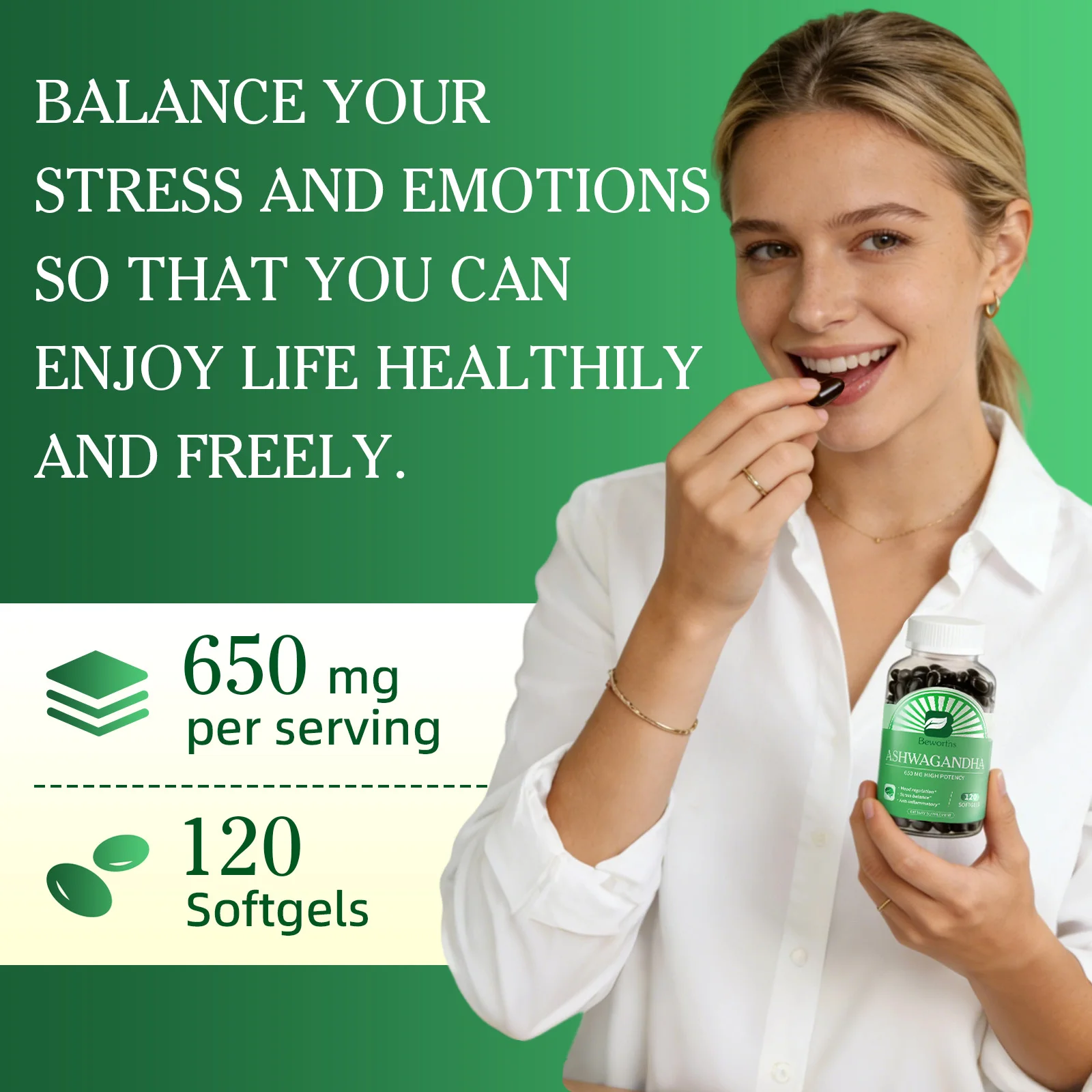 BEWORTHS Organic Ashwagandha Root Extract Capsules Help Sleep Stress Relief Better Mood Balance hormones Male Functional Health