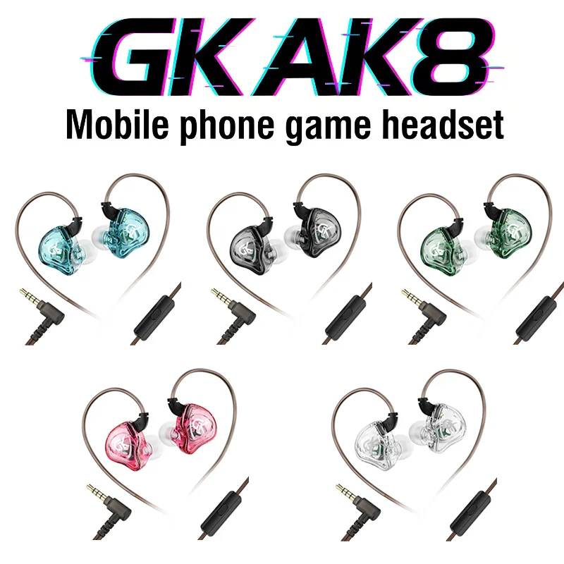 Auriculares con cable para juegos KZ GK AK8, con controlador dinámico, graves profundos, micrófono HD, control de línea, sonido envolvente 7.1, ergonómicos para dispositivos móviles.