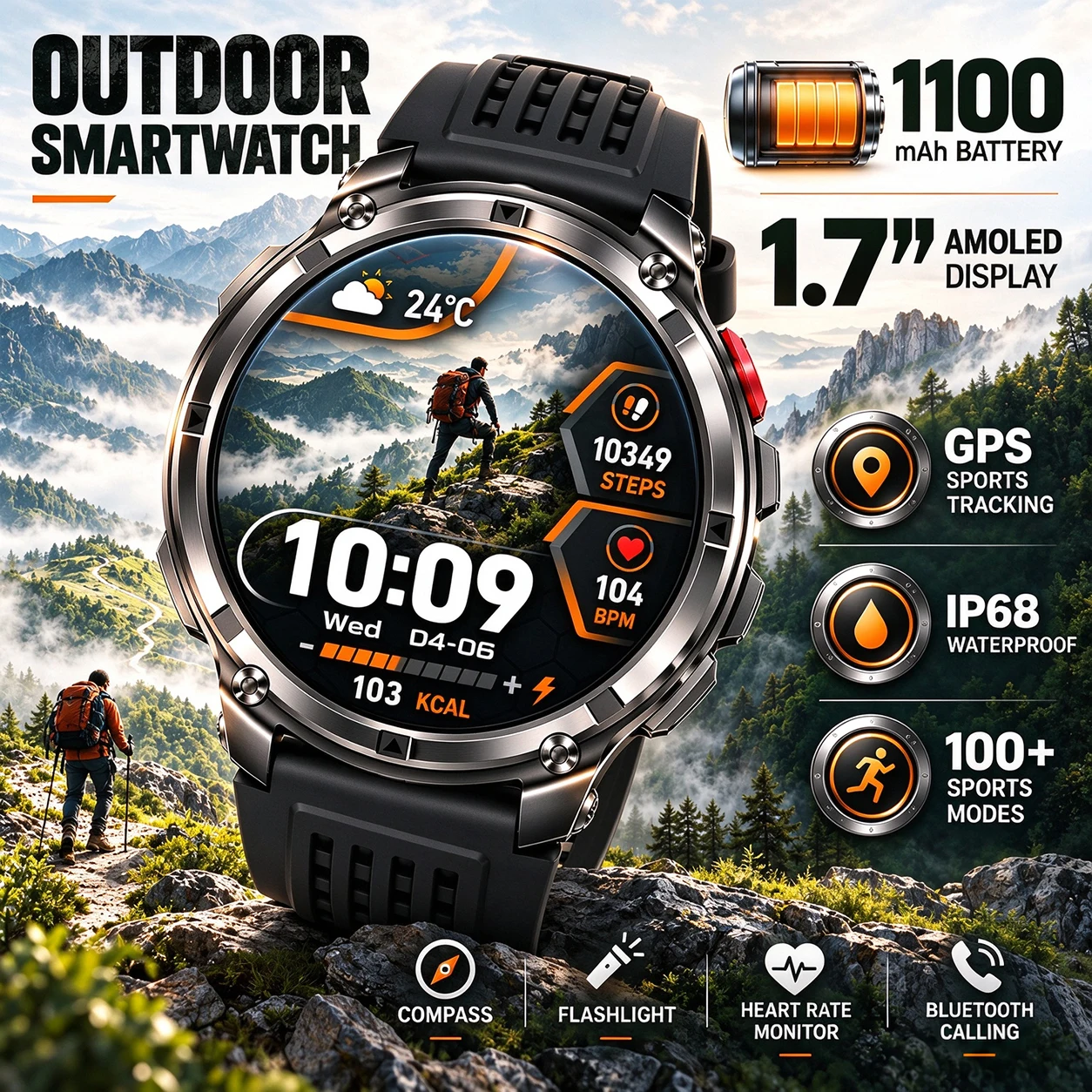 2026 Premium Outdoor GPS Sport Smart Watch Men 1100mAh 1.7