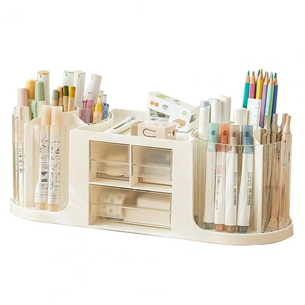 Pen Holder with Drawer Desk Organizer Transparent Rotatable Design Pencil Pen Holder Storage Box