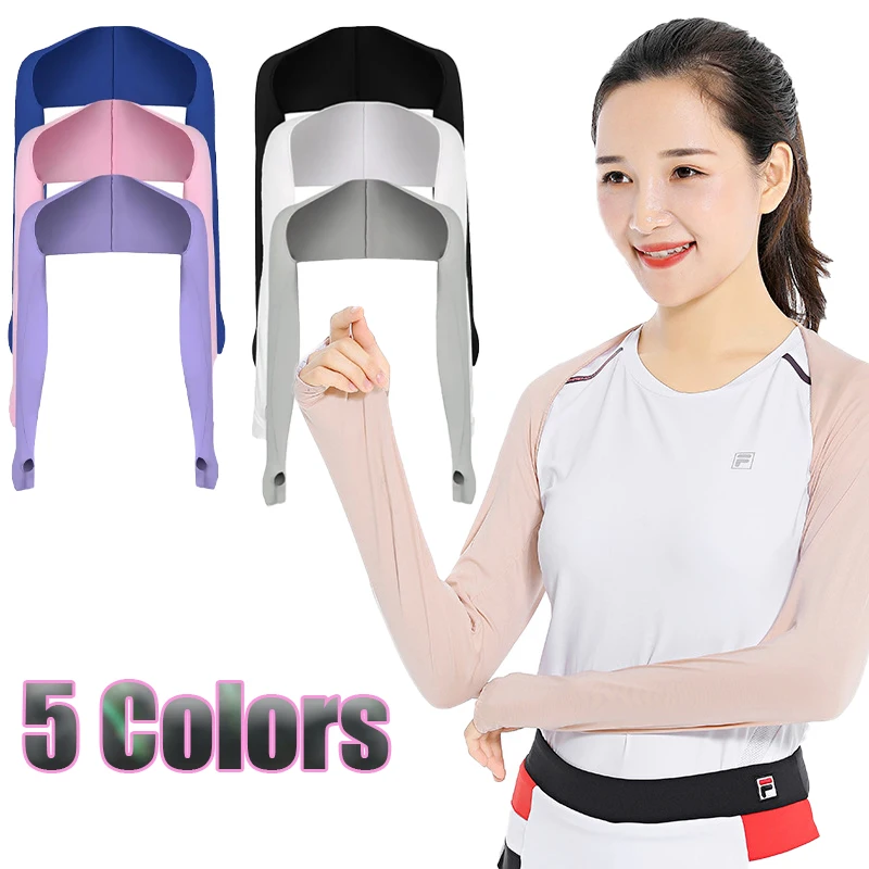 Women Cooling Shawl Arm Sleeves Non-slip Sun Protection Anti UV Ice Hand Cover with Finger Hole for Golfing Driving Fishing