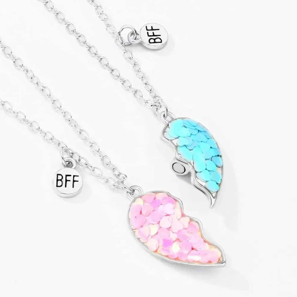 Ожерелье Best Friend для 2 девочек, одинаковое магнитное ожерелье дружбы, кулон в форме полусердца, ожерелья BFF для сестры