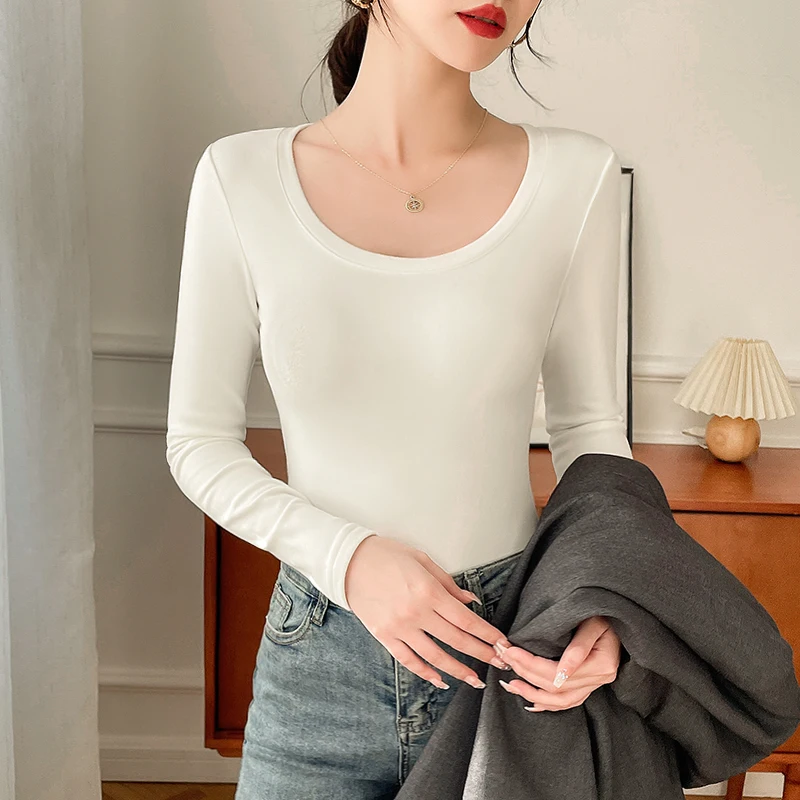 

Women's Long Sleeve Basic T-Shirt - Soft Cotton Casual Solid Color Top for Fall/Winter Daily Wear