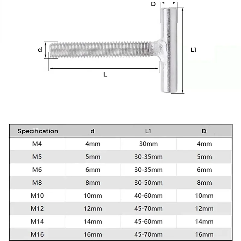 M4 M5 M6 M8 M10 M12 M14 M16 304 Stainless Steel Cylindrical Welding T-Shaped Screws Type Welding Screws