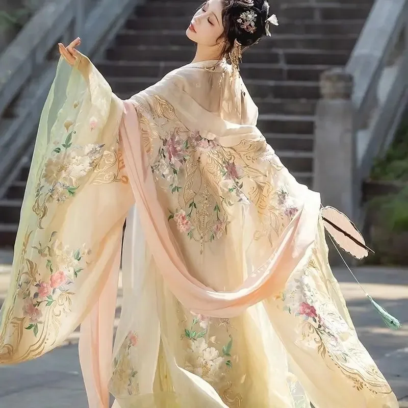 

CyQixi[Скрытый нефрит из гибискуса] Юбка Hezi для тяжелой промышленности Hanfu с градиентной вышивкой и большими рукавами Тан, юбка Hezi Immortal Qi