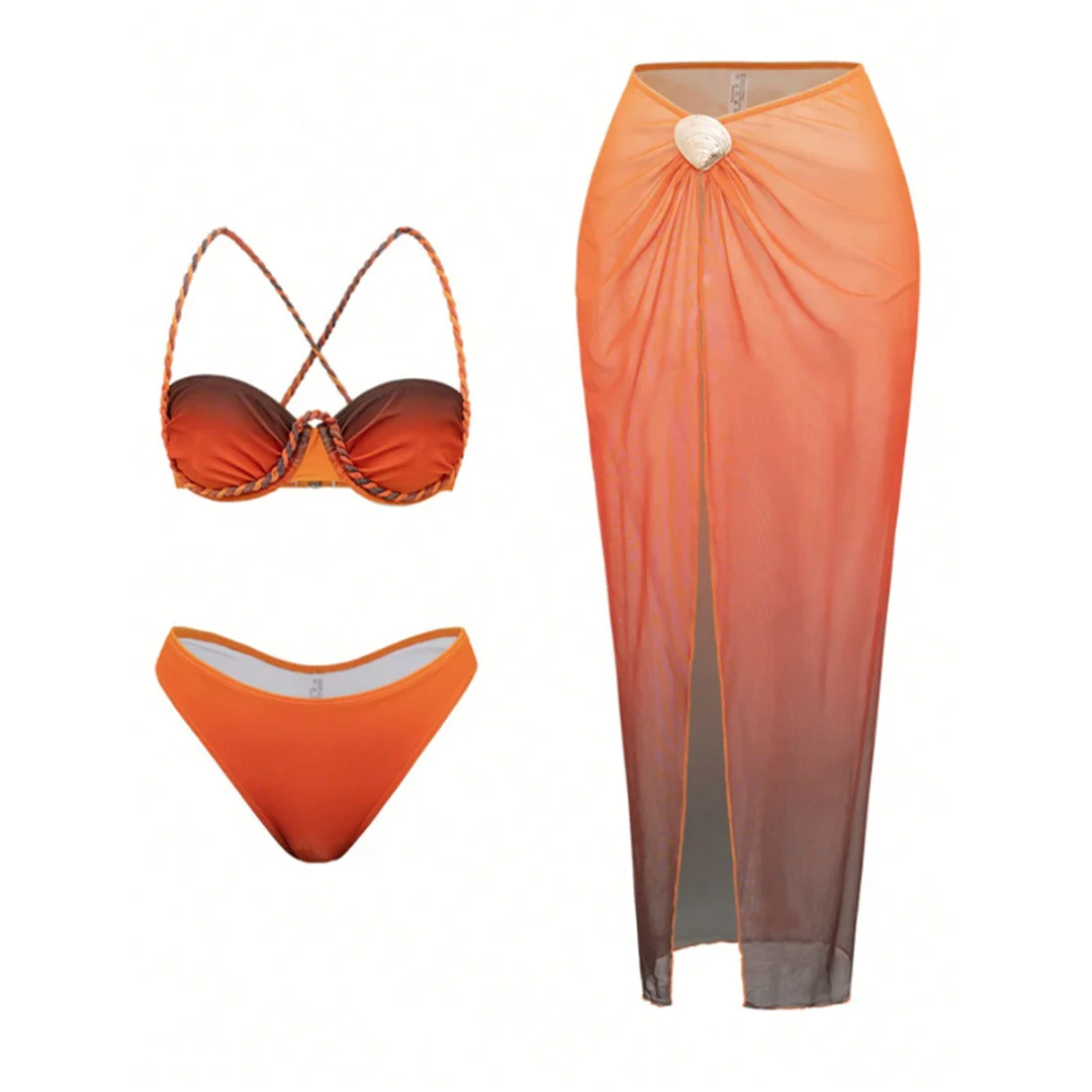 S - XL 3-teiliges Set mit Rock, Bügel-Bikini, Damen-Badeanzug, Damen-Bademode, dreiteiliges Bikini-Set, Badebekleidung, Badeanzug, Schwimmanzug V8080 – Detail 6