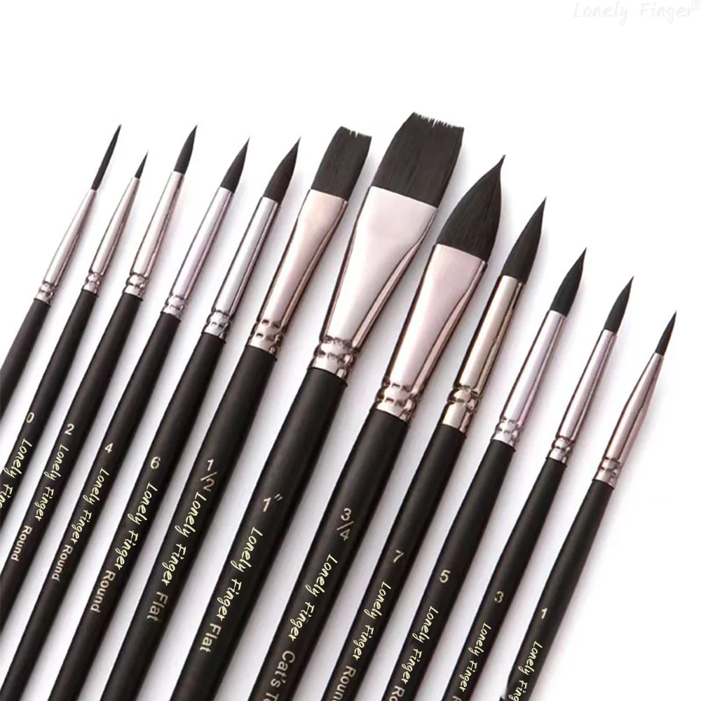 

Набор кистей для рисования черного цвета, 12 шт., профессиональная синтетическая щетина для акварели, акрила, масла, гуаши, миниатюрных поделок