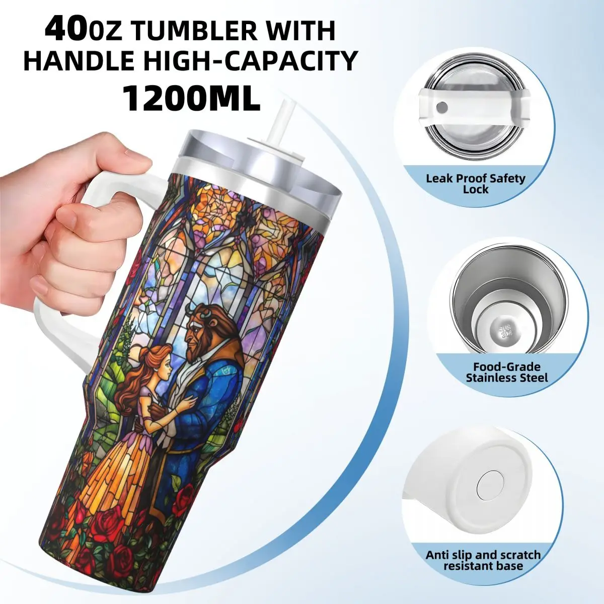 Stainless Steel Tumbler Snow White Princess Thermal Mug Keep Heat Cold and Hot Car Mugs Travel Design Water Bottle