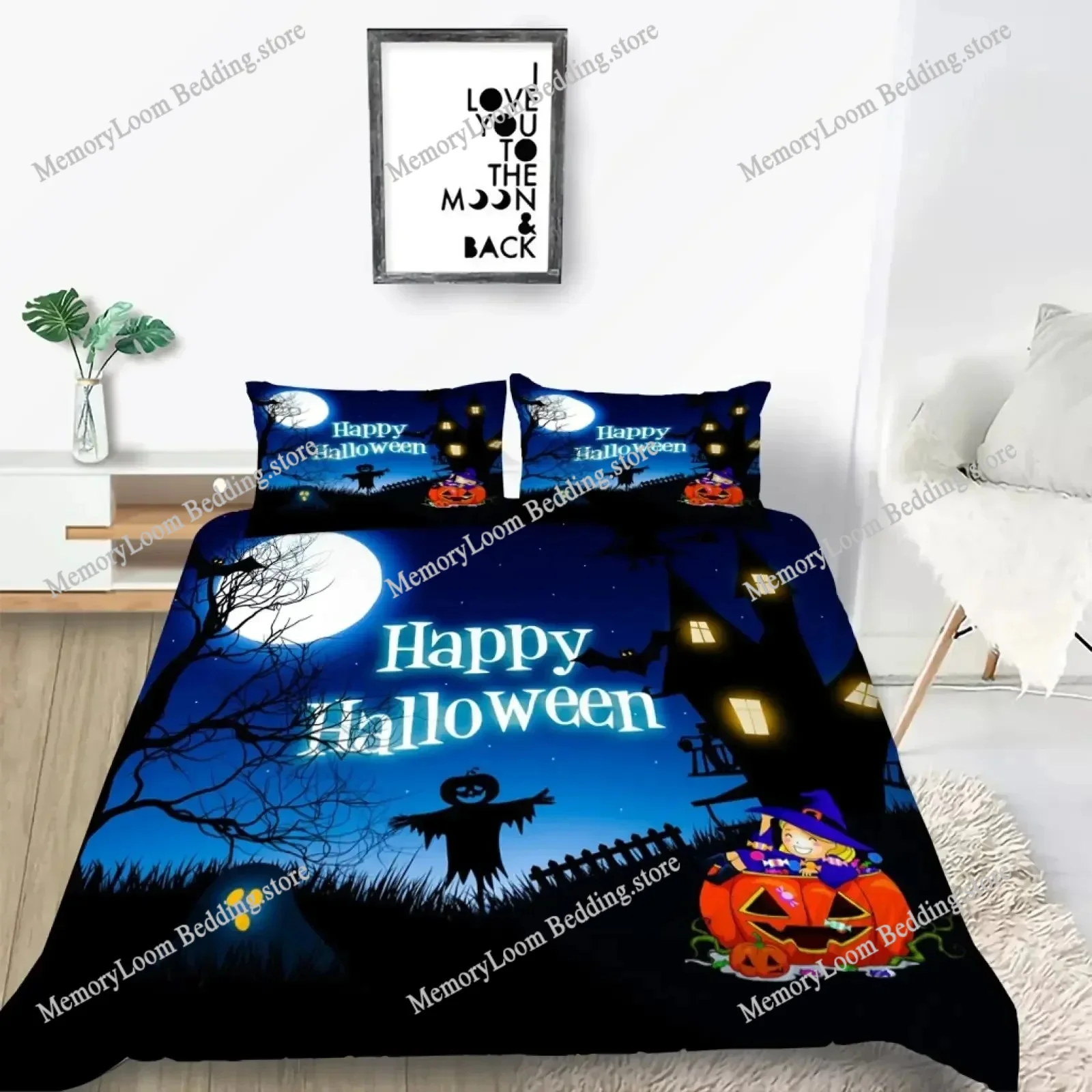 

Halloween Tree Bedding Set Queen King Horror Theme Comforter Cover Gothic Spooky Polyester Duvet Cover Branches Grey Quilt Cover