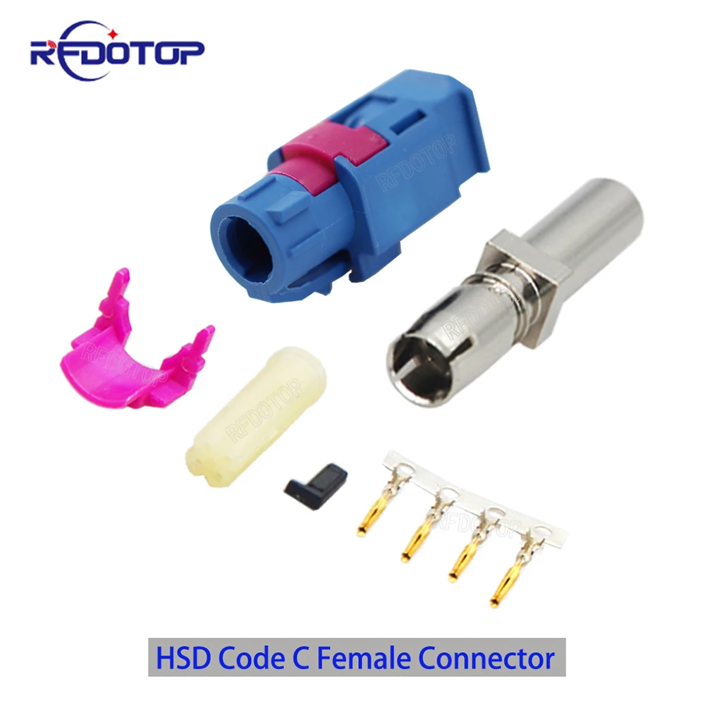 

1Pcs Blue Code C Straight Female Crimp Fakra HSD LVDS 4 Pin Connector for 535 4-Core Coaxial Cable