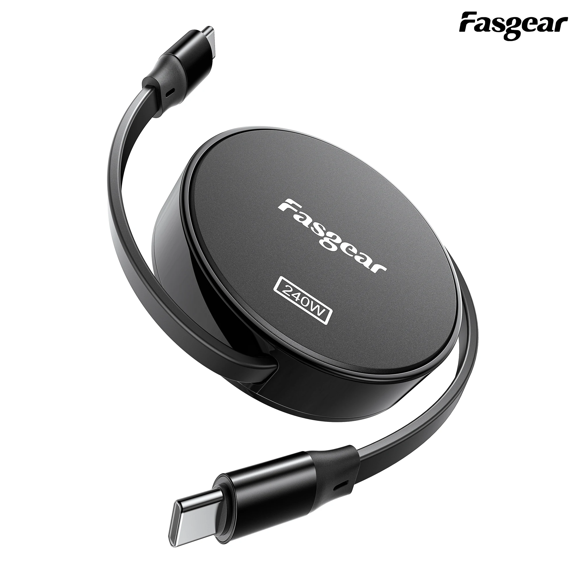 Fasgear 240W USB C to USB C Cable 3.3ft Retractable 5A Fast Charging Type C Cord for 100W USB C Charger [4-Stretch Length]