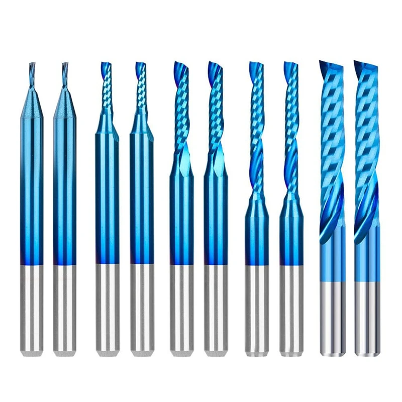 

ABAE-10Pcs Spiral End Mill 1/8 Inch Shank Blue Coating CNC Cut Router Bit Single Flute Milling Cutter 1 1.5 2 2.5Mm For Wood