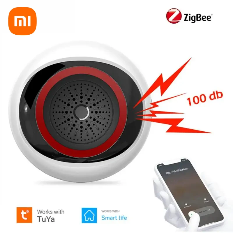 

Xiaomi Tuya Zigbee Smart Siren Alarm For Home Security With Strobe Alerts Support USB Cable Power UP Works With TUYA Smart Hub