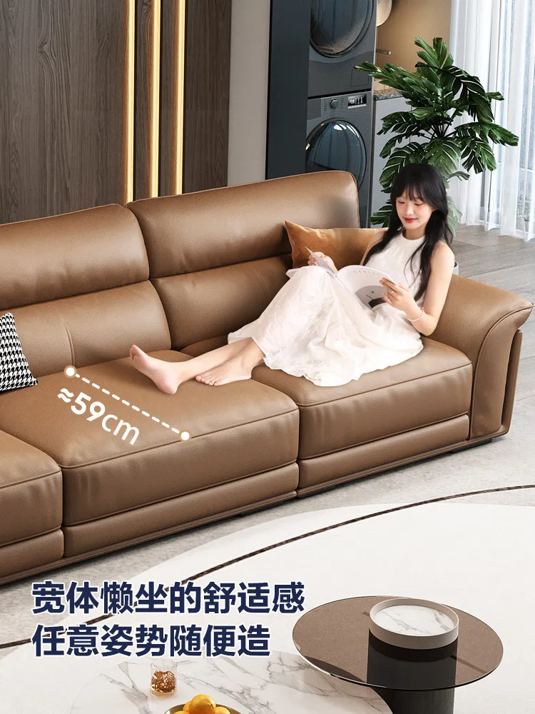 Leather small apartment living room straight row first layer cowhide sofa