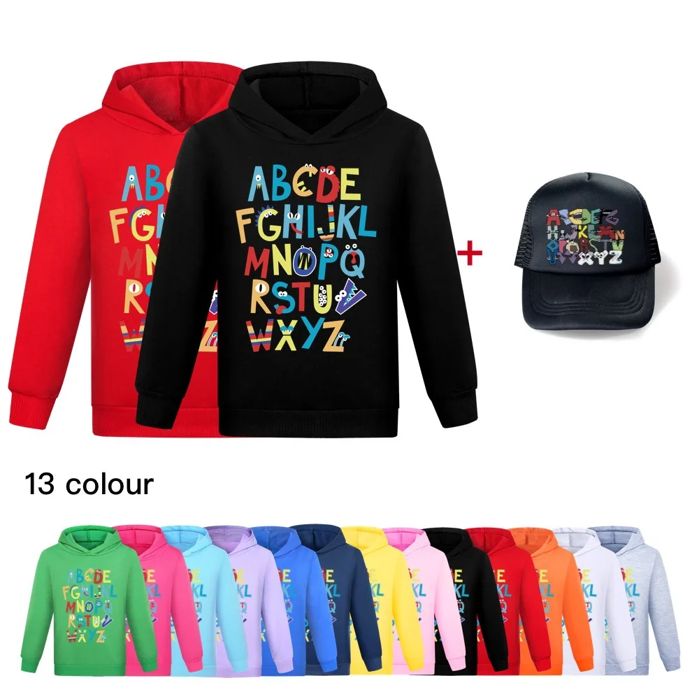 

Alphabet Lore Hoodie Kids Letter Abcs Clothes Youth Boys Graphic Trendy Sweatshirt&sunhat Girls Cartoon Coats Children Clothing