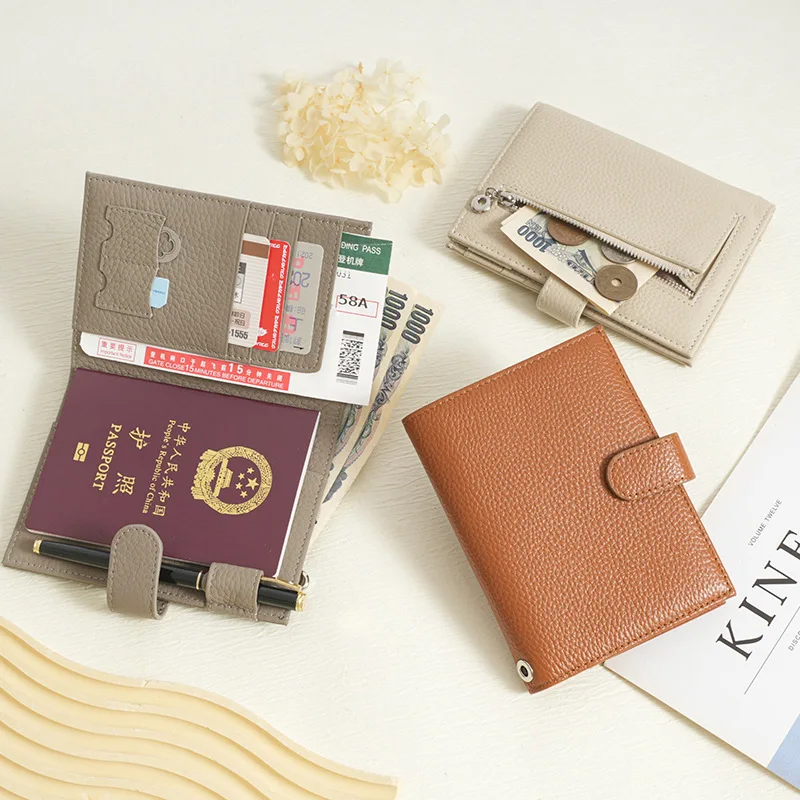 Fashion Genuine Leather Passport Cover Cards Holder Travel Passport Wallet Document Organizer Case with 1 Pen Holder Men Women