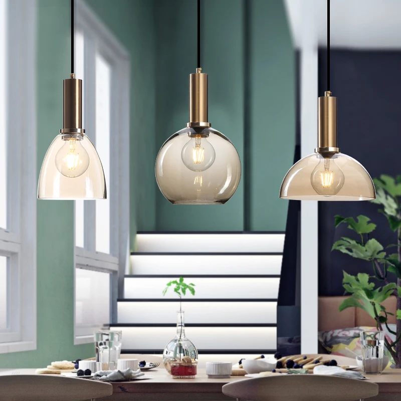 

Nordic Retro Glass Pendant Light LED Hanging Lamp Creative Minimalist Suspension Luminaire for Kitchen Dining Room Home Decor