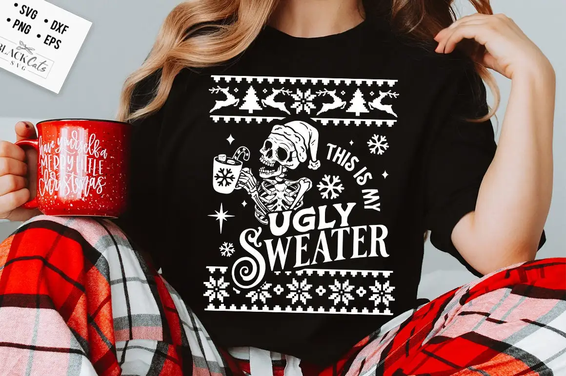 2023 Hot Sale Vintage Christmas Women Sweatshirt This Is My Ugly Sweater Individuality Slogan Sweater Christmas Skeleton Tops