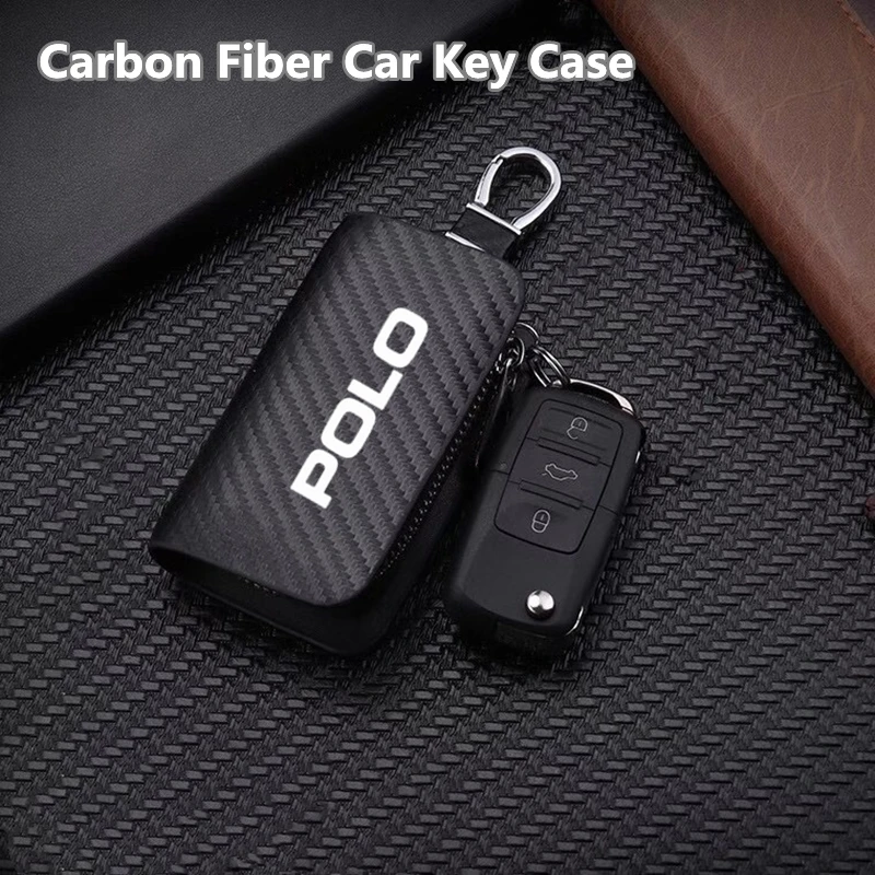 Leather Car Key Protection Shell Bag Carbon Filber Car Key Case Car Keychain For Polo 6R 6N 6N2 6C 9N 9N3 Rline R Line