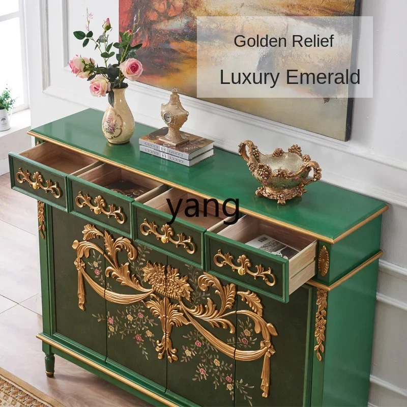 Yhl Green Shoe Cabinet Home Doorway Large Capacity Solid Wood Painted Entrance Cabinet Shoe Cabinet Integrated