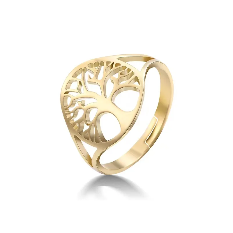 1 Trendy Circular Hollowed-Out Tree Of Life Ring With Adjustable Opening, Suitable For Both Men And Women