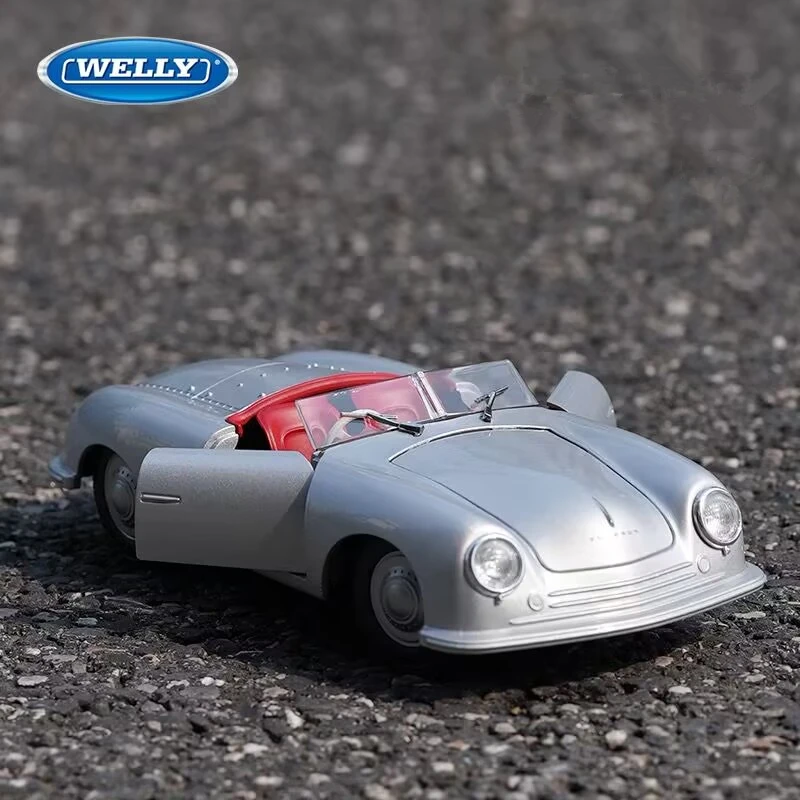 WELLY 1:24 Porsche 356 No. 1 Roadster Alloy Racing Car Model Diecast Metal Classic Sports Car Vehicle Model Simulation Kids Gift