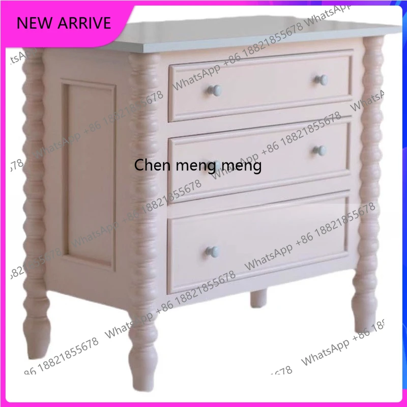 

American pastoral solid wood simple solid wood bedside table French modern simple Roman column carving A