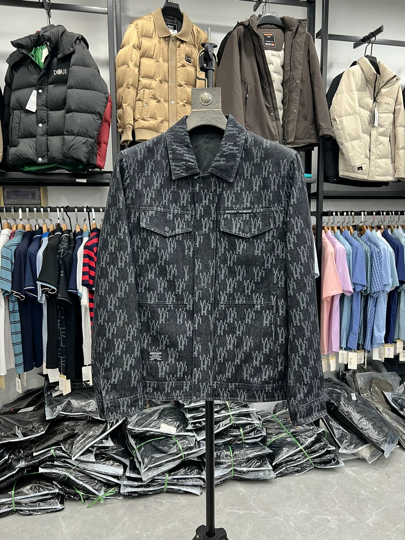 

Повседневная мужская куртка из смеси хлопка и полиэстера с воротником с принтом, молодежная верхняя одежда из искусственного денима, весенне-осенняя одежда