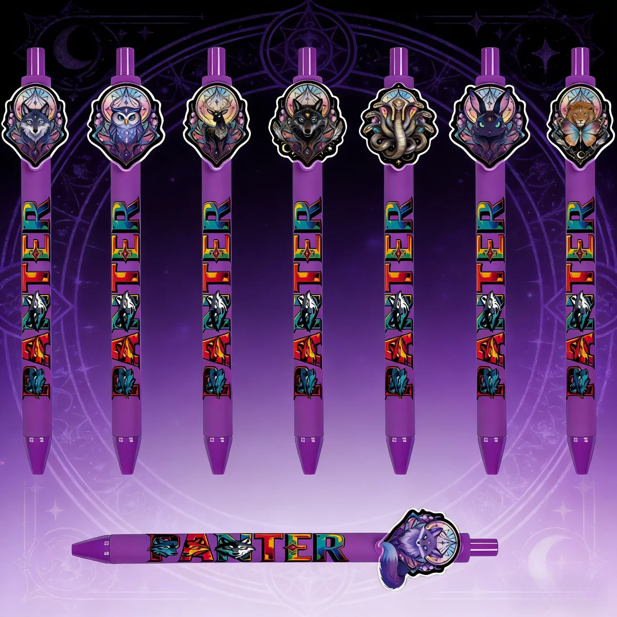 

8 штук / 16 штук шариковых ручек фиолетовой серии с узором в виде мифической лисы — специальные ручки для занятий в классе на тему фэнтези.