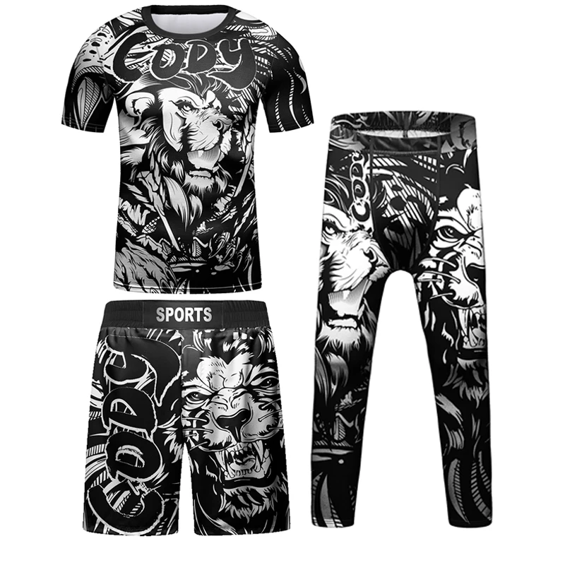 New Boxing Rashguard For kids MMA Rash guard Jiu jitsu T-shirt Set Kickboxing Jerseys Sport Boy Children BjJ Gi Muay Thai Shorts