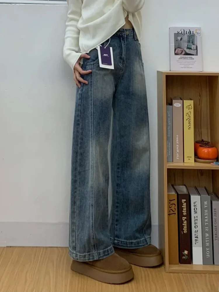 

plus Size Slim Fit Straight Leg Jeans Women's High Waist Wide Leg Denim Pants American Style Pear Shape Body Slimming Trousers