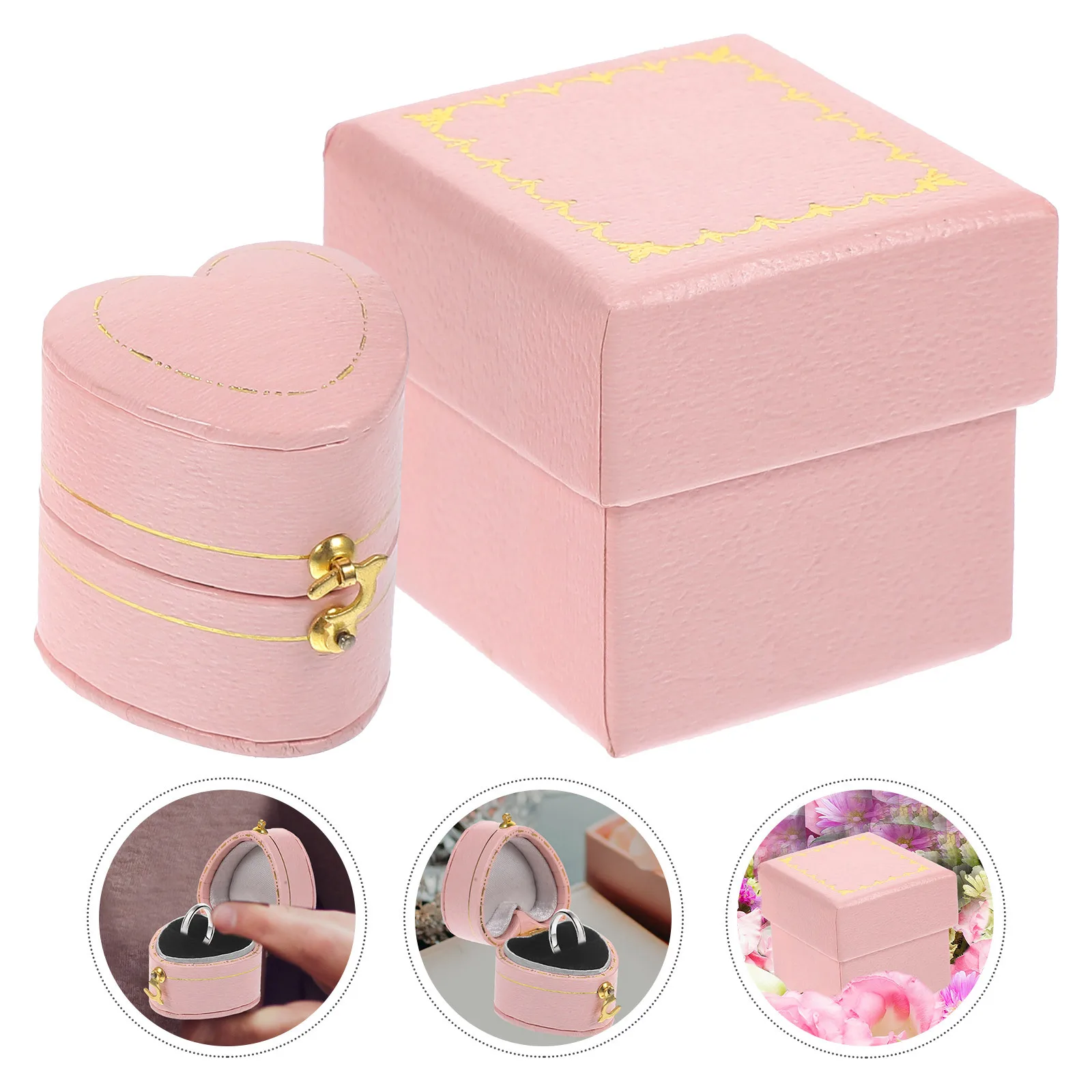 

1 set 1 Set Heart Shaped Ring Box Buckle Design Jewelry Storage Case For Engagement Wedding Proposal Small Ring Holder Dustproof