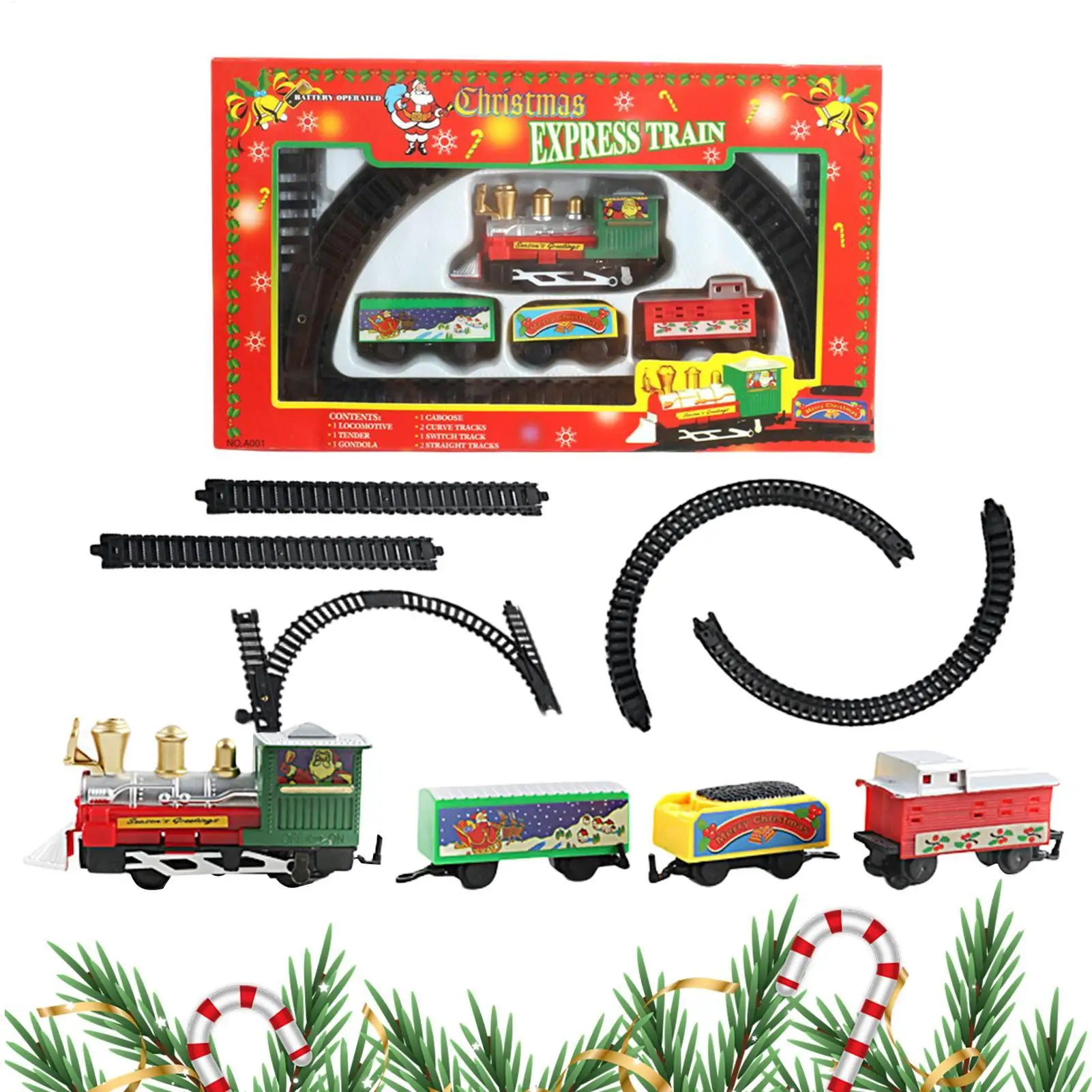 Christmas Train Set Electric Toy Train with Track Round Circle Light Sound Fun Game for Kids Children Family Holiday Party Gift