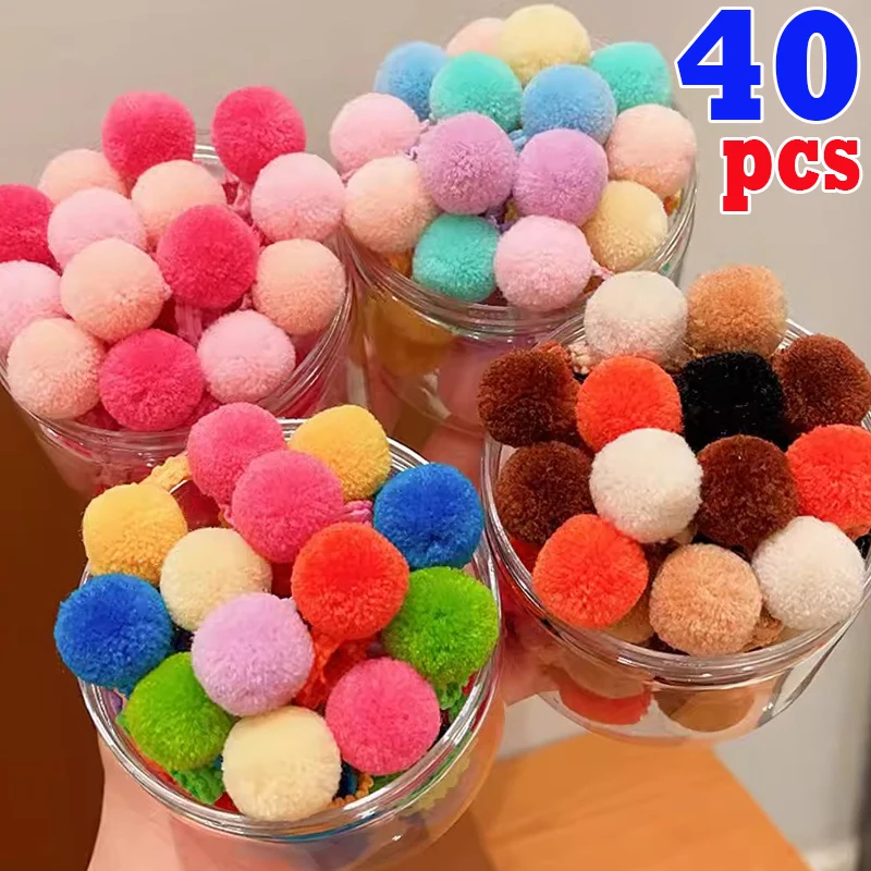 20/40pcs Kids Elastic Hair Bands Girls Plush Ball Rubber Band for Children Sweets Scrunchie Hair Ties Clip Baby Hair Accessories