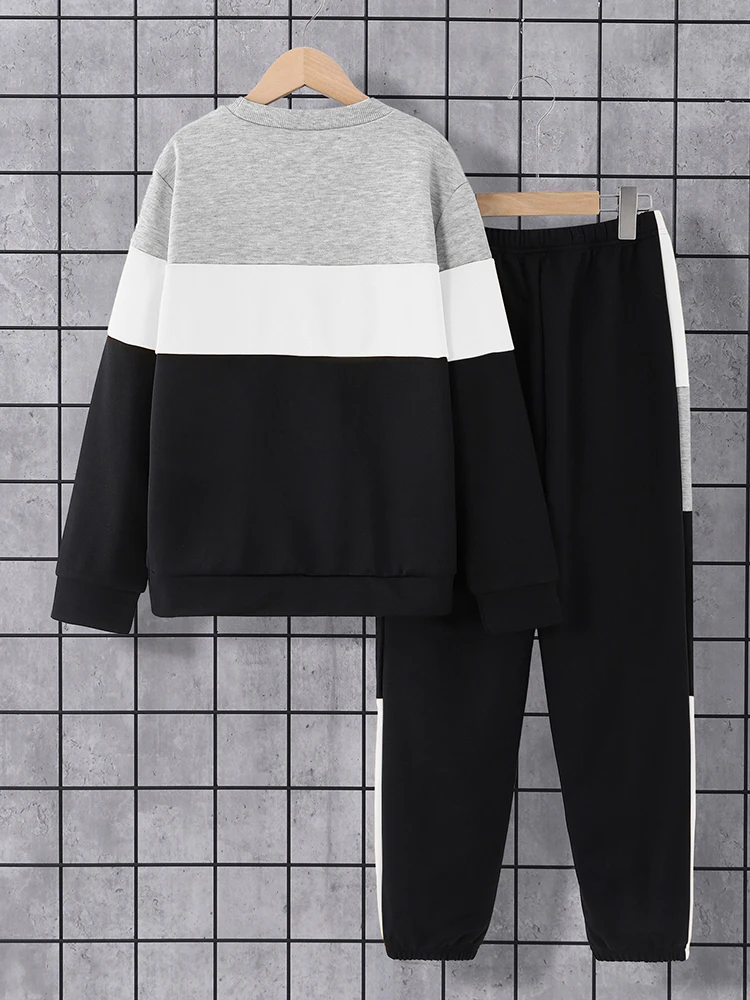 Autumn And Winter Men's Medium And Large Children's Round Neck Adhesive Printed Long Sleeve&Long Pants Two Piece Set